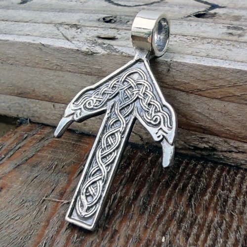 WithLoveSilver 925 Sterling Silver Tiwaz Viking Rune Pendant With Crow Head Design - View #4